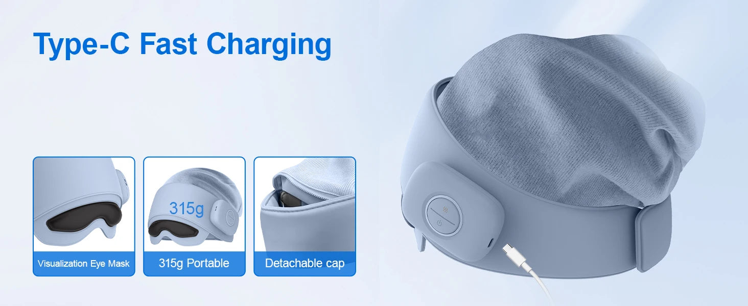 Masseur de tête pour soulager la fatigue, masseur oculaire avec chaleur, massage de la tête et des yeux pour soulager le stress, compatible Bluetooth, cadeaux idéaux